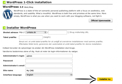 5 Oplysninger for installation af WordPress