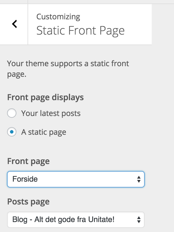 Statisk forside på din WordPress blog